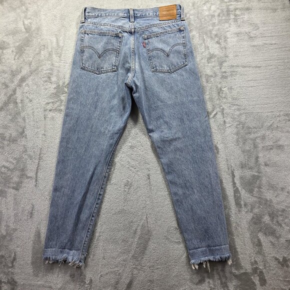 Levi's Wedgie Straight Jeans Womens 29 Blue High Rise Button Fly Raw Hem Cropped - Picture 4 of 15